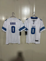 Detroit Lions 25/26 Gibbs #0 White Game Kids Jersey