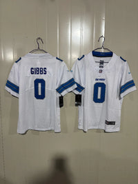 Detroit Lions 25/26 Gibbs #0 White Game Kids Jersey