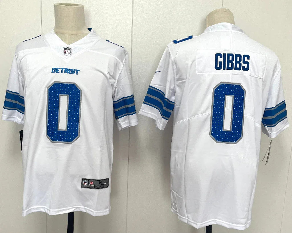 Detroit Lions 25/26 Gibbs #0 White NFL Game Jersey
