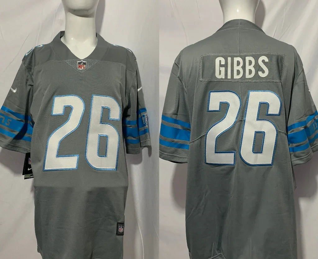 Detroit Lions 25/26 Gibbs #26 Gray NFL Game Jersey