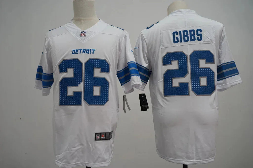 Detroit Lions 25/26 Gibbs #26 White NFL Game Jersey