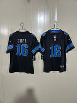 Detroit Lions 25/26 Goff #16 Black Game Kids Jersey
