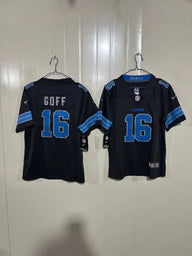 Detroit Lions 25/26 Goff #16 Black Game Kids Jersey