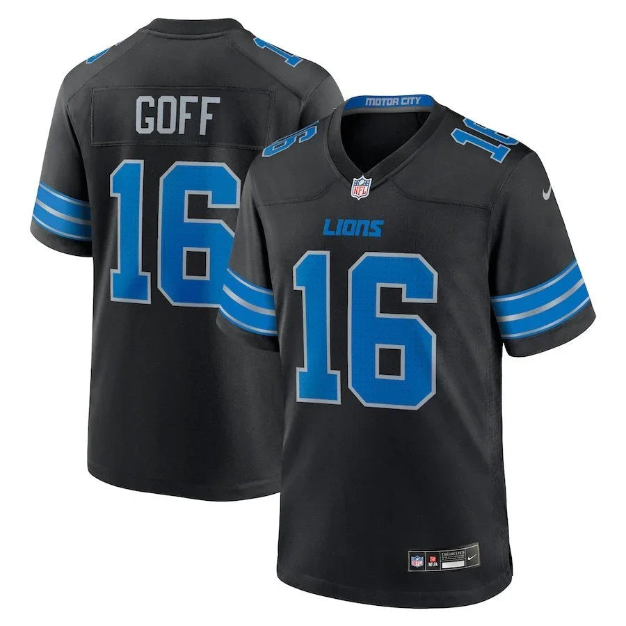 Detroit Lions 25/26 Goff #16 Black NFL Game Jersey