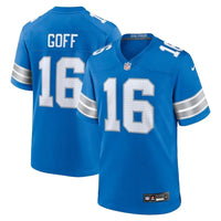 Detroit Lions 25/26 Goff #16 Royal Blue/White NFL Game Jersey