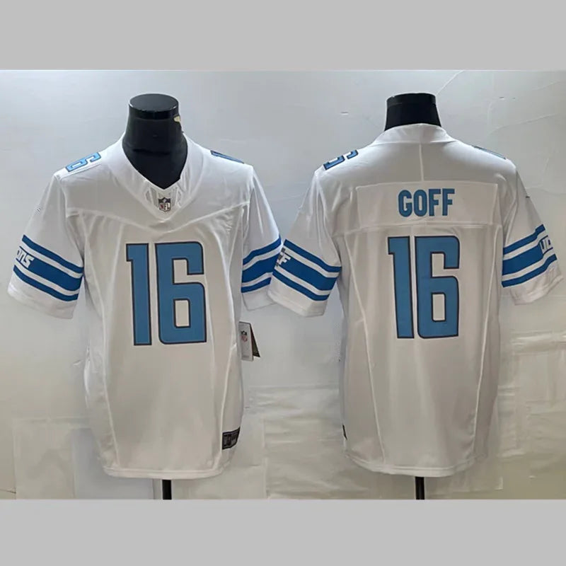 Detroit Lions 25/26 Goff #16 White NFL Game Jersey