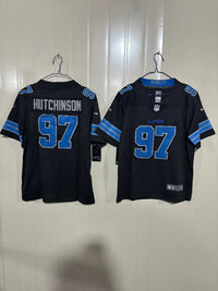 Detroit Lions 25/26 Hutchinson #97 Black Game Kids Jersey