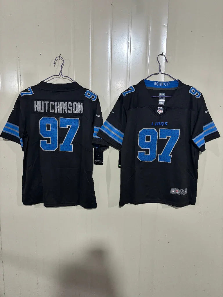 Detroit Lions 25/26 Hutchinson #97 Black Game Kids Jersey