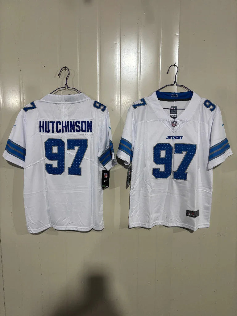 Detroit Lions 25/26 Hutchinson #97 White Game Kids Jersey