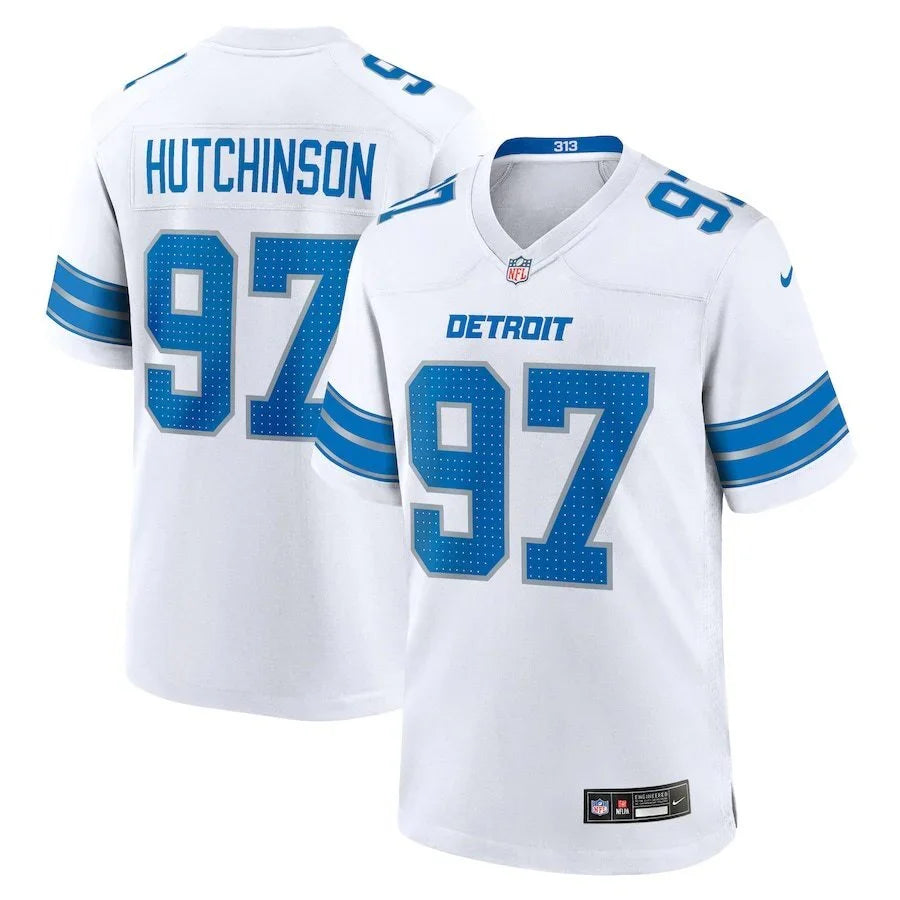 Detroit Lions 25/26 Hutchinson #97 White/Royal Blue NFL Game Jersey