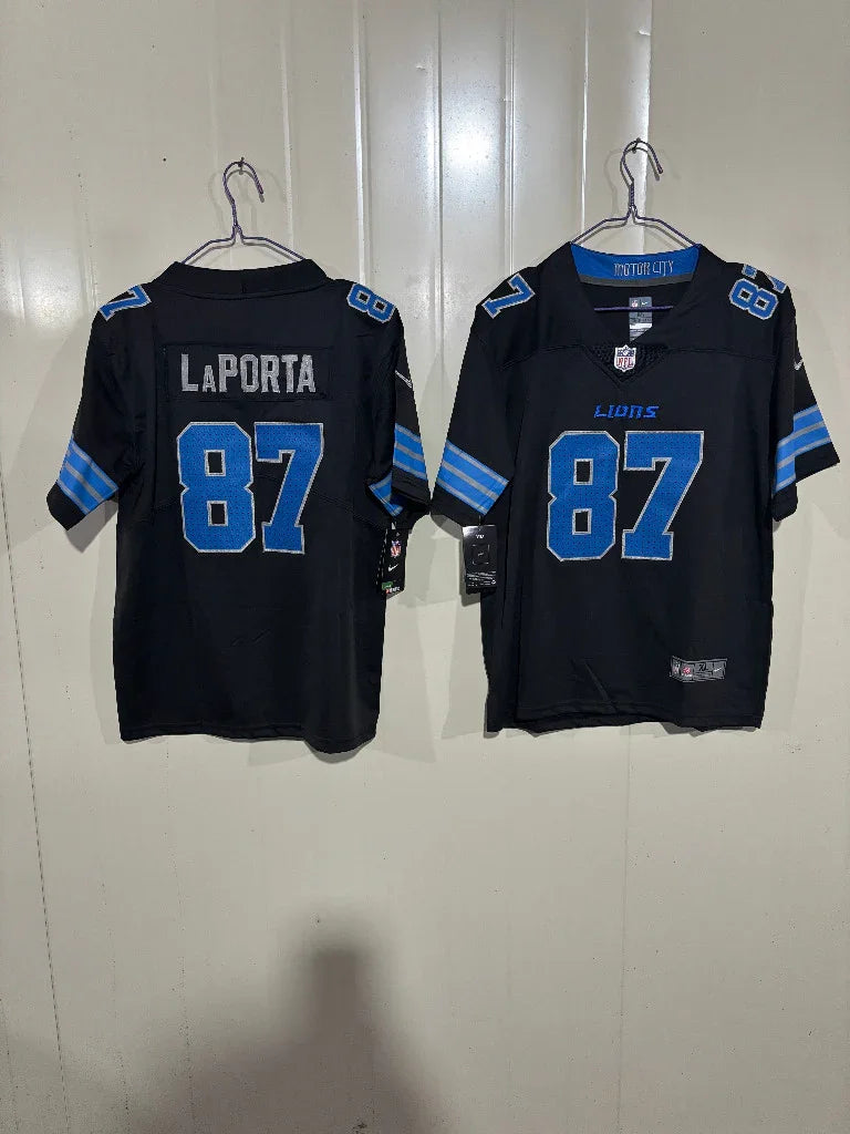 Detroit Lions 25/26 LaPorta #87 Black Game Kids Jersey