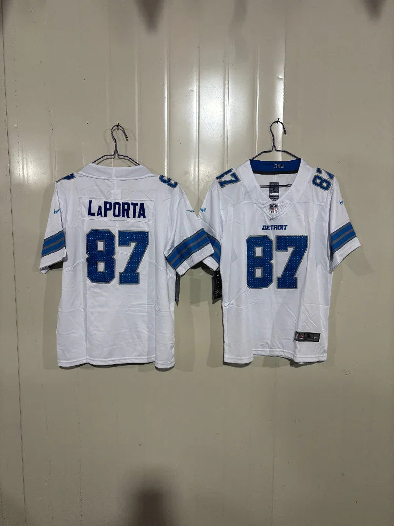 Detroit Lions 25/26 LaPorta #87 White Game Kids Jersey