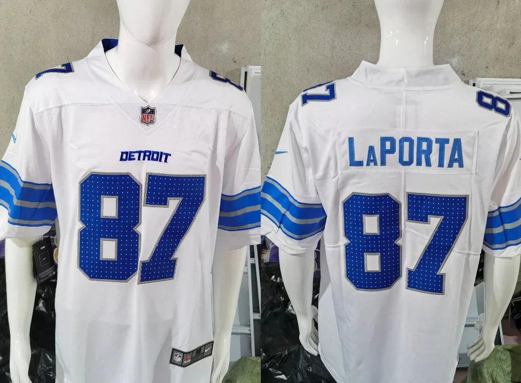 Detroit Lions 25/26 LaPorta #87 White/Royal Blue NFL Game Jersey