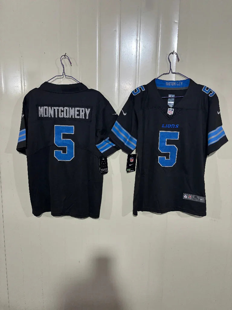Detroit Lions 25/26 Montgomery #5 Black Game Kids Jersey