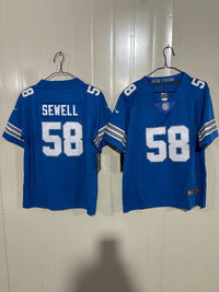 Detroit Lions 25/26 Sewell #58 Royal Blue Game Kids Jersey