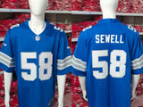 Detroit Lions 25/26 Sewell #58 Royal Blue NFL Game Jersey