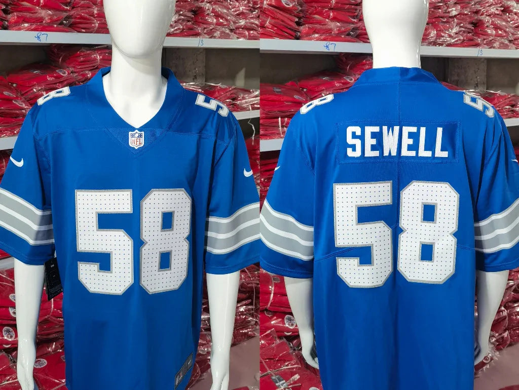 Detroit Lions 25/26 Sewell #58 Royal Blue NFL Game Jersey