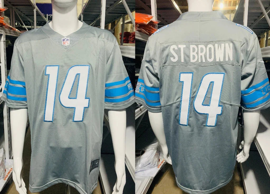 Detroit Lions 25/26 St. Brown #14 Gray NFL Game Jersey