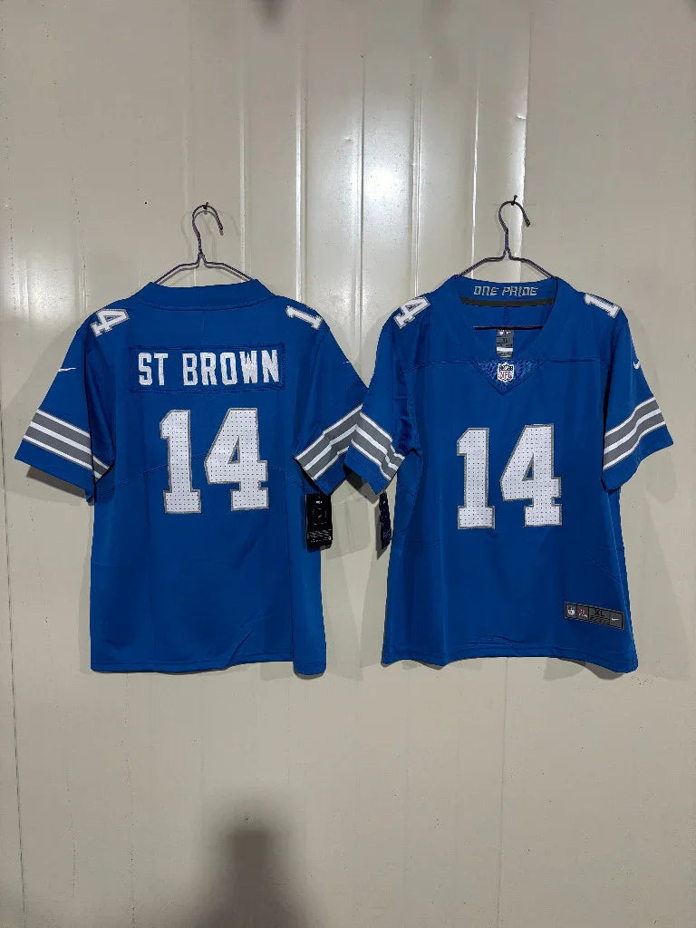 Detroit Lions 25/26 St. Brown #14 Royal Blue Game Kids Jersey