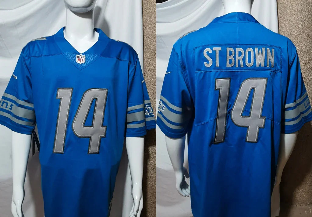 Detroit Lions 25/26 St. Brown #14 Royal Blue NFL Game Jersey