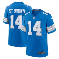 Detroit Lions 25/26 St. Brown #14 Royal Blue/White NFL Game Jersey