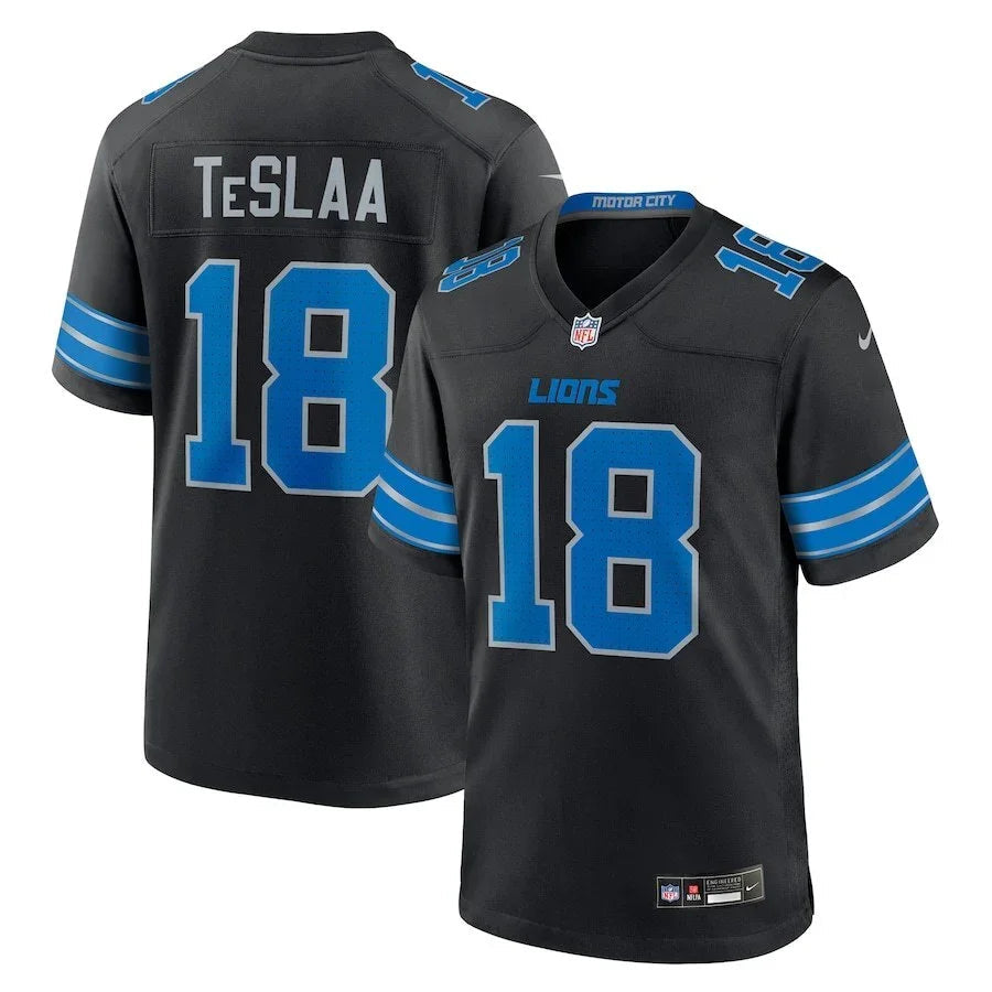 Detroit Lions 25/26 TeSlaa #18 Black NFL Game Jersey