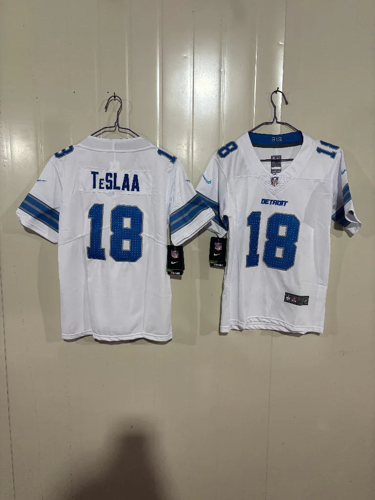 Detroit Lions 25/26 TeSlaa #18 White Game Kids Jersey