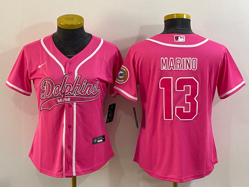 Dolphins 2021/22 Marino #13 Pink/White Women NFL Baseball Style Jersey