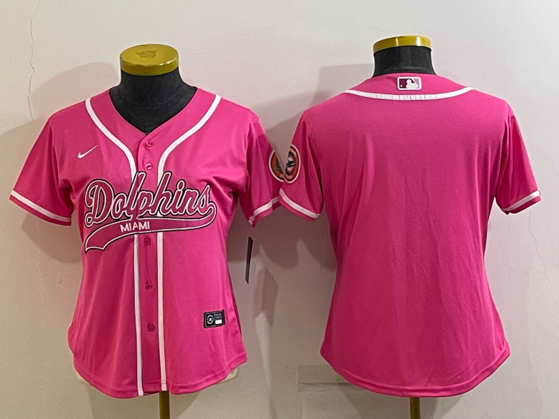 Dolphins 2021/22 Pink/White Women NFL Baseball Style Jersey