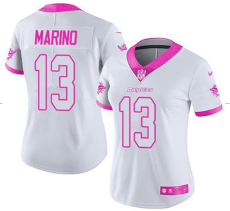 Dolphins 25/26 Marino #13 White/Hot Pink Women NFL Jersey