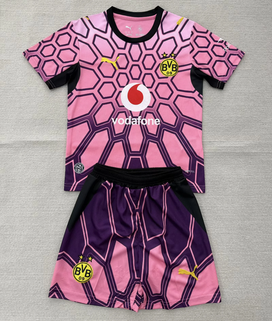 Dortmund 26/27 Pink/Black Honeycomb Goalkeeper Kids Jersey Set
