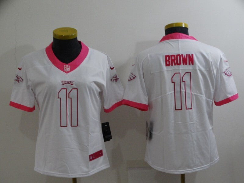 Eagles 2021/22 Brown #11 White/Pink Women NFL Jersey