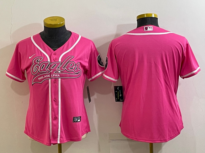 Eagles 2021/22 Pink/White/Black Women NFL Baseball Style Jersey
