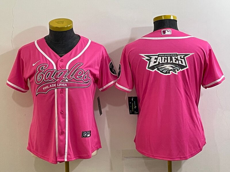 Eagles 2021/22 Pink/White/Black Women NFL Baseball Style Jersey