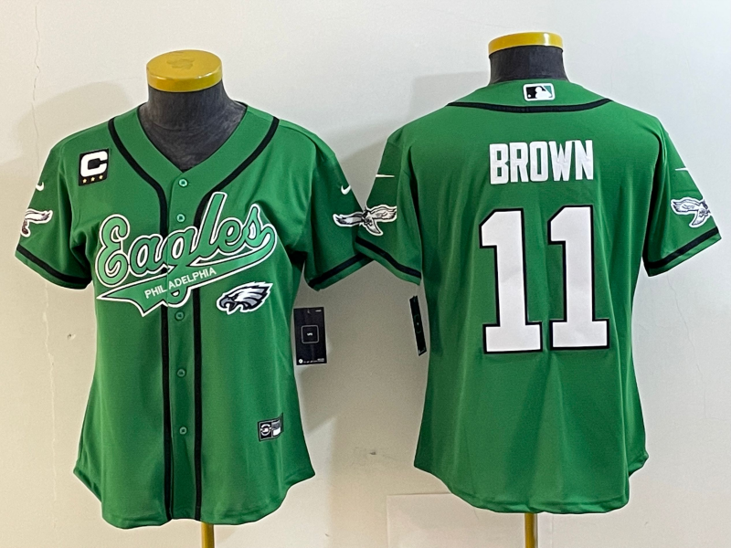 Eagles 2022/23 Brown #11 Green/White/Black Women NFL Baseball Style Jersey