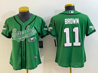 Eagles 2022/23 Brown #11 Green/White/Black Women NFL Baseball Style Jersey