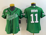 Eagles 2022/23 Brown #11 Green/White/Black Women NFL Baseball Style Jersey