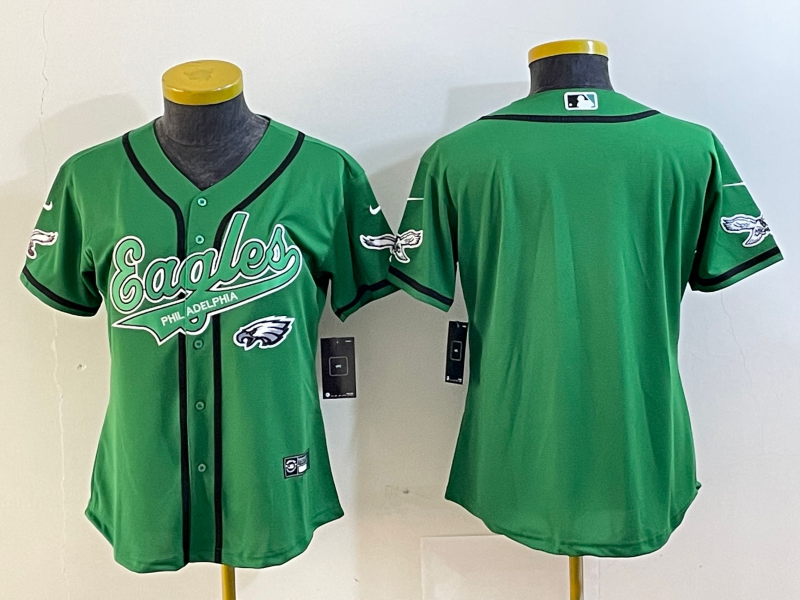 Eagles 2022/23 Green/White/Black Women NFL Baseball Style Jersey