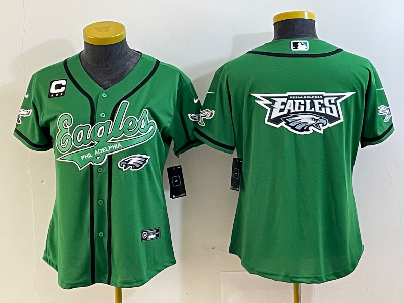 Eagles 2022/23 Green/White/Black Women NFL Baseball Style Jersey