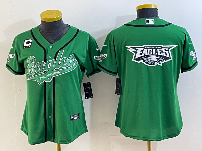 Eagles 2022/23 Green/White/Black Women NFL Baseball Style Jersey