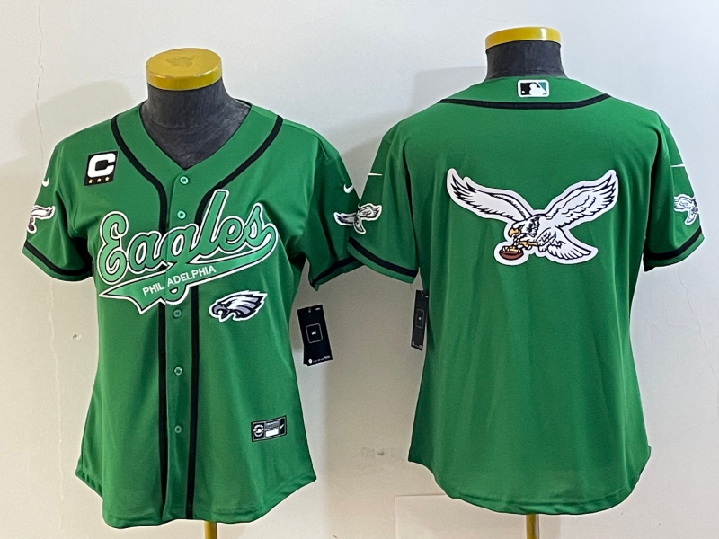 Eagles 2022/23 Green/White/Black Women NFL Baseball Style Jersey