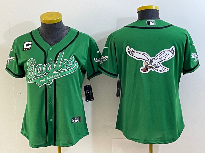 Eagles 2022/23 Green/White/Black Women NFL Baseball Style Jersey