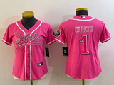 Eagles 2022/23 Hurts #1 Pink/White/Black Women NFL Baseball Style Jersey