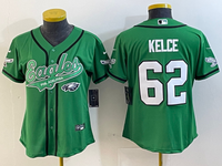 Eagles 2022/23 Kelce #62 Green/White/Black Women NFL Baseball Style Jersey