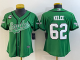 Eagles 2022/23 Kelce #62 Green/White/Black Women NFL Baseball Style Jersey