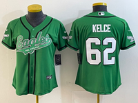Eagles 2022/23 Kelce #62 Green/White/Black Women NFL Baseball Style Jersey
