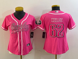 Eagles 2022/23 Kelce #62 Pink/White/Black Women NFL Baseball Style Jersey