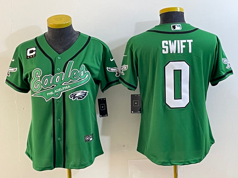 Eagles 2022/23 Swift #0 Green/White/Black Women NFL Baseball Style Jersey