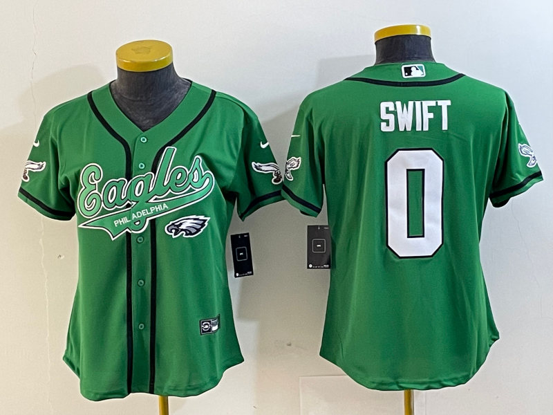Eagles 2022/23 Swift #0 Green/White/Black Women NFL Baseball Style Jersey