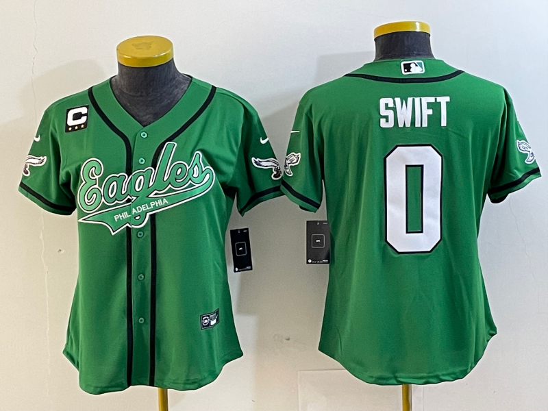 Eagles 2022/23 Swift #0 Green/White/Black Women NFL Baseball Style Jersey